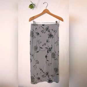 90's Vintage Retro Floral Gray Pencil Skirt Size Small